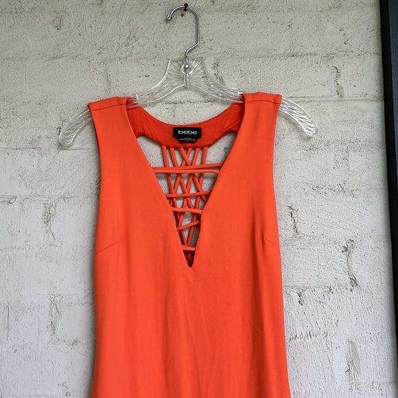 Bebe Coral Strappy Sleeveless Knit Bodycon Midi Dress Size Medium - Picture 4 of 13